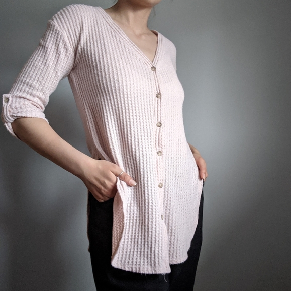 (2/$20) Light pink waffle knit cardigan - Picture 2 of 3